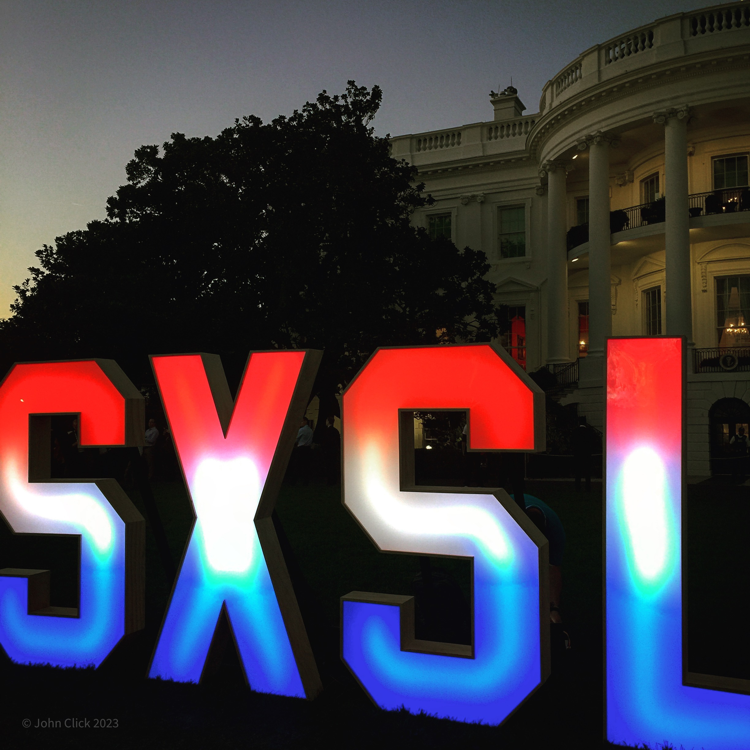SXSL illuminated letters at the White House — photo by John Click
